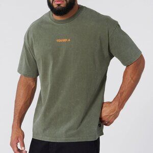 YoungLA - 4014 Orange Emblem Tees - Olive Wash, Small